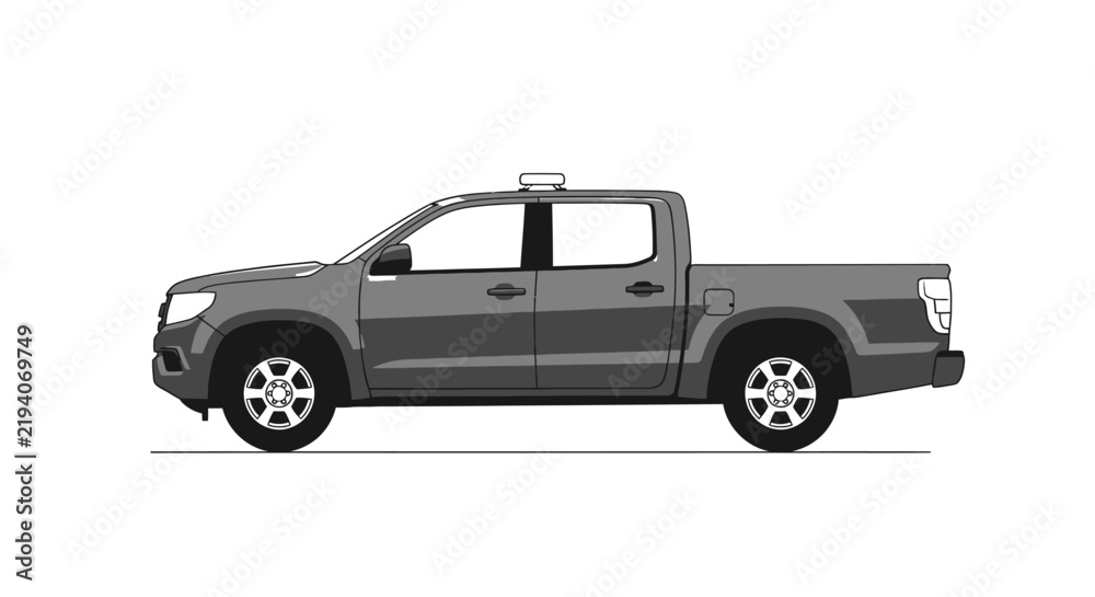 Fototapeta premium Gray Pickup Truck Side View.