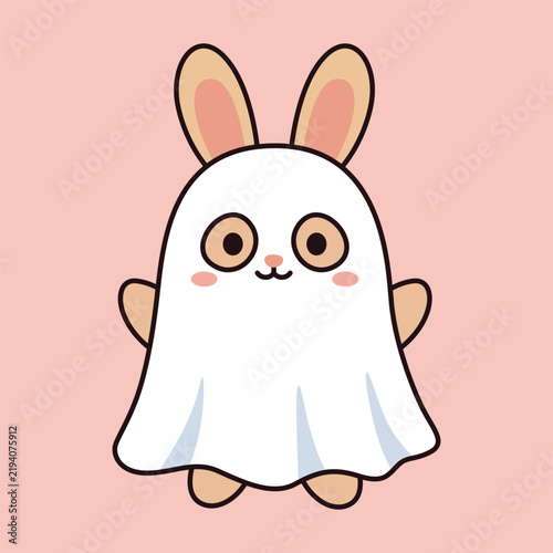 Cute Rabbit Wearing Ghost Sheet Costume Vector