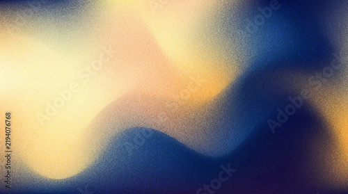 Wavy abstract composition with golden and dark blue hues and heavy grainy vintage texture
