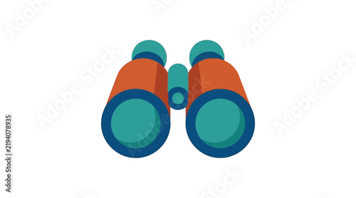Flat vector illustration of binoculars with teal and coral coloration