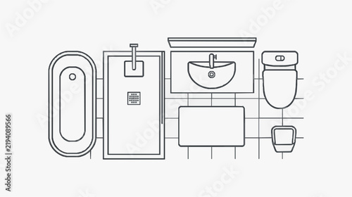 Bathroom Fixtures Line Drawing for Interior Design Plans