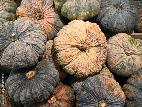 Many pumpkins in a wicker basket.
