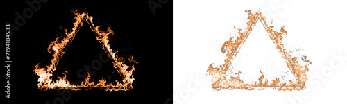 Quadro su tela Burning fire triangle frame isolated on transparent background