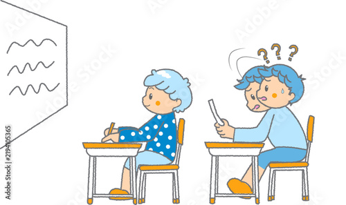 Fotografie 授業が分からなくて焦る子どものイラスト