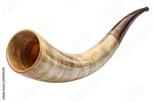 Traditional jewish shofar horn musical instrument made from ram horn used for rosh hashanah religious holiday ceremonies isolated on transparent background