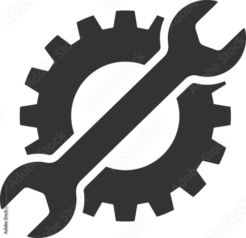 Wrench and Gear Silhouette Icon Representing Tools, Maintenance, and Engineering for Technical Support and Repair Concepts