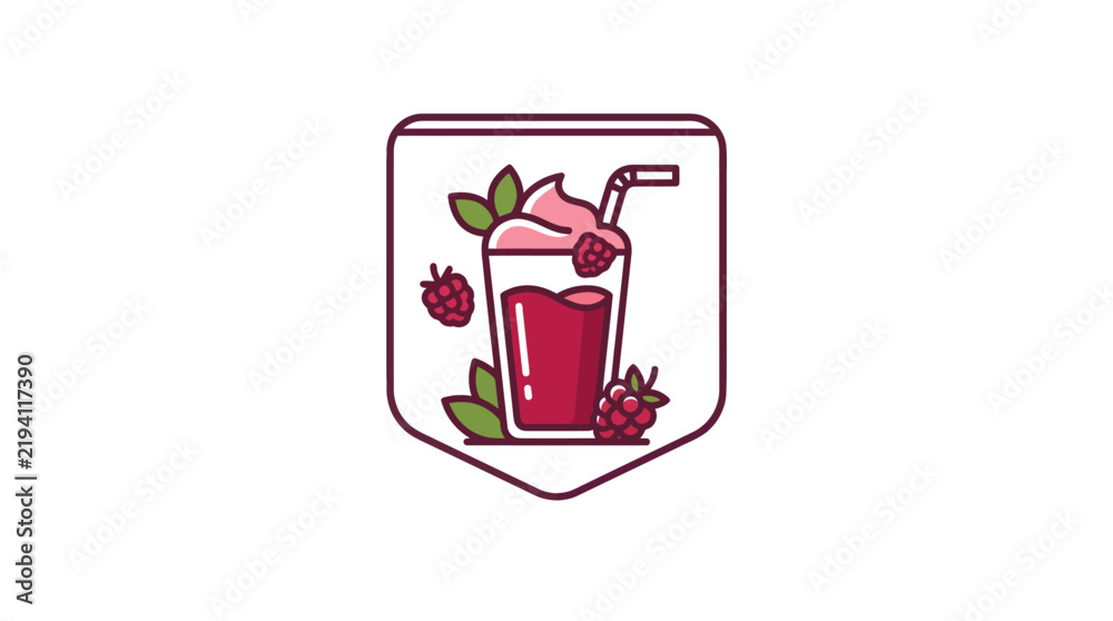 Obraz premium Raspberry smoothie badge with mint and straw.