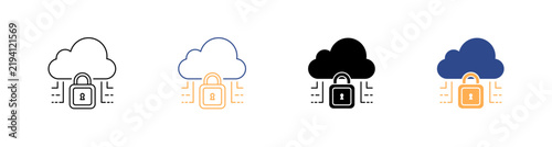Secured Cloud Access and Cloud Lock Connection Vector Icon Pack Illustration
