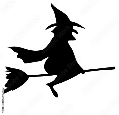 Obraz na plátně Halloween Witch Silhouette Flying on Broom