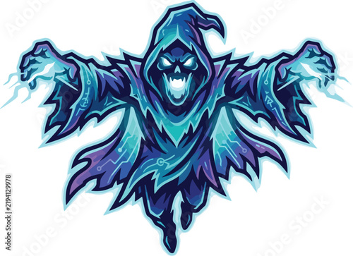 Blue Hooded Halloween Ghost Monster Cartoon Character