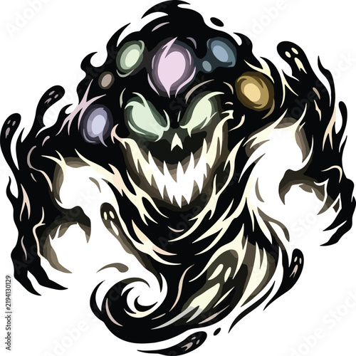 Scary Black Halloween Ghost Monster Cartoon