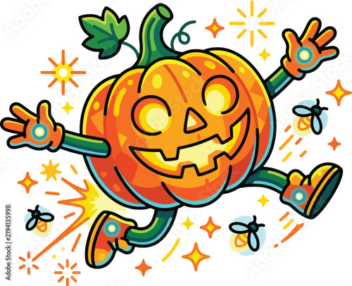 Happy Halloween Pumpkin Character with Sparkles