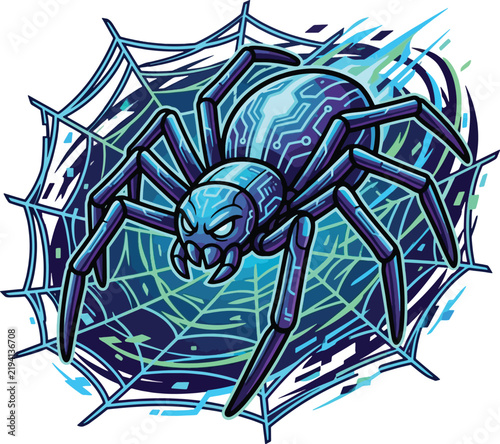 Halloween Spider Cartoon Illustration with Web