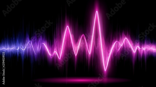 Vibrant and Dynamic Audio Waveform Visualization in Pink and Blue Colors on Black Background Representing Sound and Music Rhythm