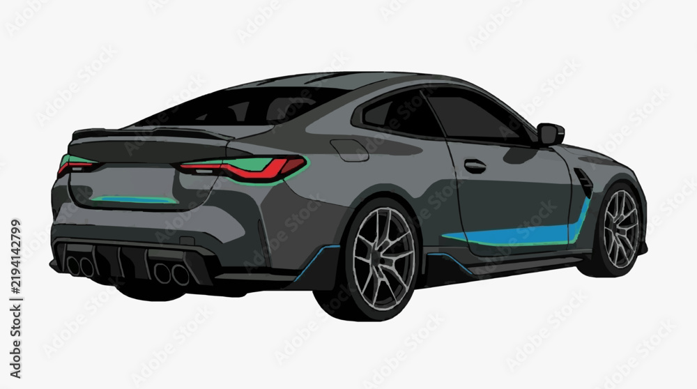 Fototapeta premium Stylish Sport Coupe Car Back View with Dynamic Accent Lines and Racing Wheels