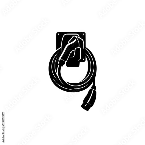 Electric vehicle charging station cable icon isolated on white background 