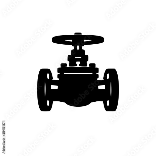Black industrial pipe valve icon for plumbing and engineering isolated on white background 