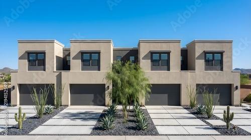 Modern Townhouses with Desert Landscaping and Contemporary Architectural Design