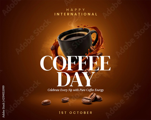 International Coffee Day Coffee Splash Poster Template