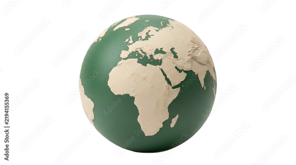 Fototapeta premium Minimalist green and white globe model on a plain background as cut out PNG
