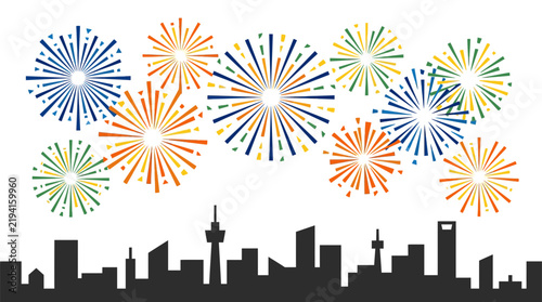 Colorful Fireworks Display Over City Skyline Illustration
