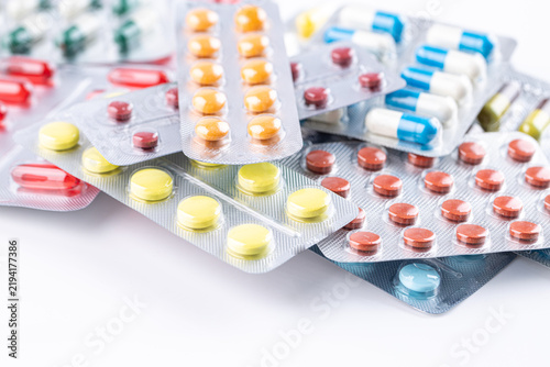Variety of medicines and drugs.Medicine and healthcare concept.Pill for the prescription and treatment various diseases chemistry