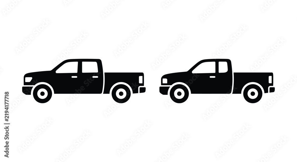Obraz premium Two black silhouette pickups are displayed side by side against a white background