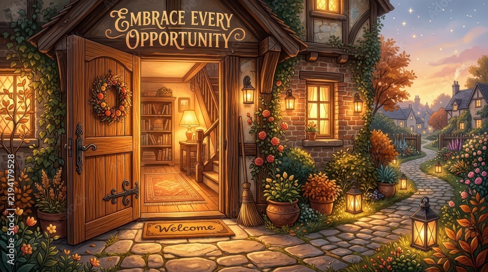 Fototapeta premium Cozy Cottage Entrance with 