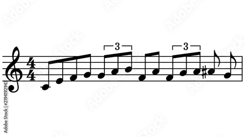 Treble clef sheet music snippet showing a rising melody in 4/4 time with triplet eighth notes, a clear example of musical notation.