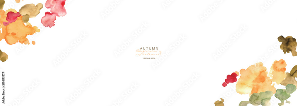 Fototapeta premium 秋の紅葉と落ち葉の水彩フレームセット｜手描き風の秋背景・囲み枠Autumn Watercolor Frame Set with Colorful Leaves and Foliage