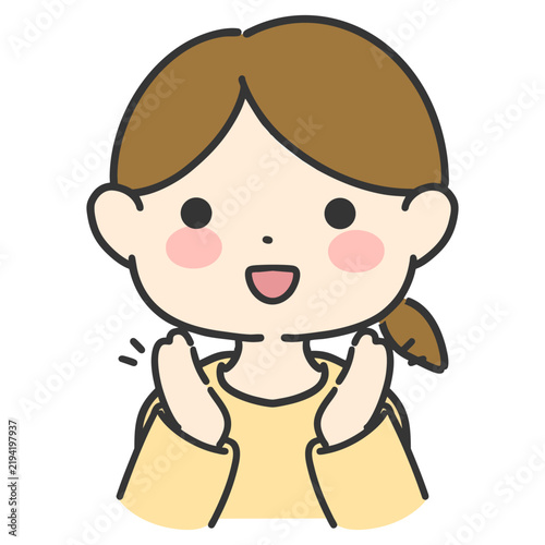 拍手をする女性の手描きベクターイラスト　シンプルな女性の表情アイコン