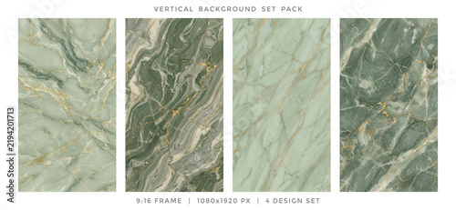 Elegant Sage Green Marble Mineral Texture Gold Veins Vertical Background Template Pack