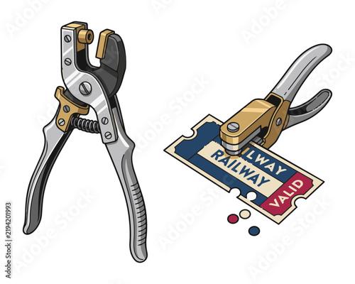 Vintage railway ticket puncher tool illustration.
