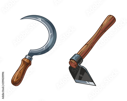 Vintage Handheld Agricultural Gardening Tools Illustration.