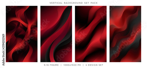 Dark Red and Black Liquid Waves Abstract Gradient Vertical Background Set for Social Media