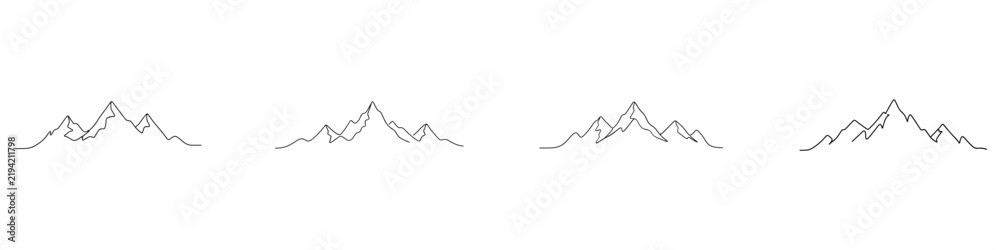 Obraz premium Linear mountain silhouette vector with editable stroke, ideal for nature, hiking, travel, and outdoor designs.