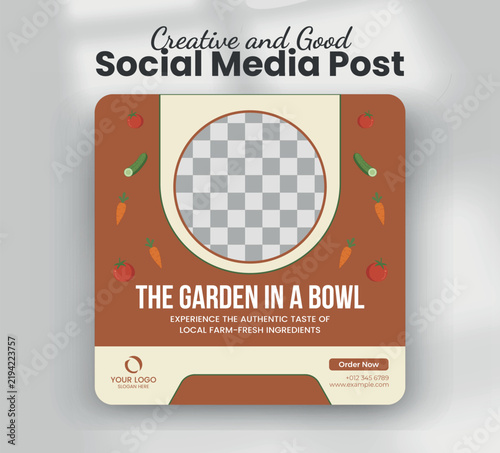 The garden in a bowl farm fresh salad restaurant web banner template

