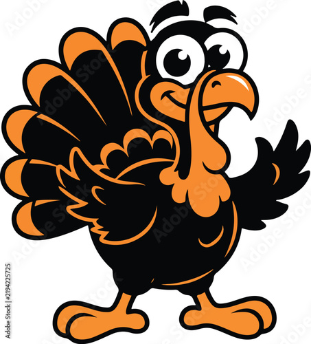 Funny Turkey Cartoon Icon, Flat Thanksgiving Character Illustration