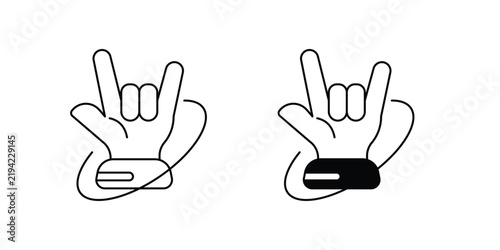 Heavy Metal gesture set icon with white background vector stock illustration
