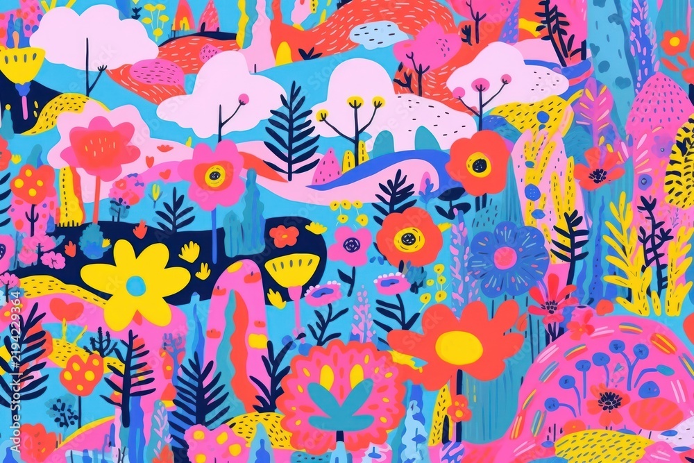 Fototapeta premium Vibrant floral pattern abstract painting graphics.
