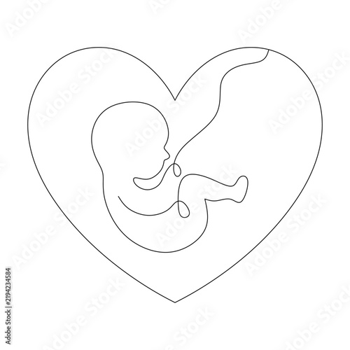 Bild auf Leinwand Continuous one line drawing of a fetus inside a heart shape