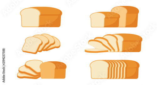 A collection of various loaf and sliced bread isolated on a white background for food projects