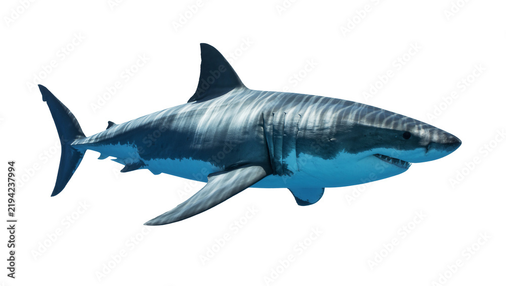 Obraz premium Great white shark swimming, isolated on transparent background