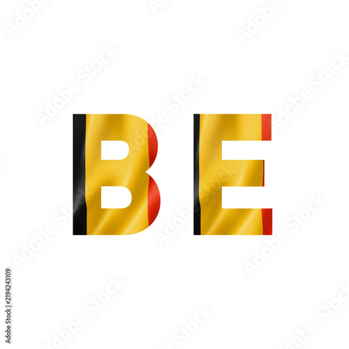 Two Bold Letters Representing The Country Of Belgium With A Wavy National Flag Texture Fill Isolated On A White Background