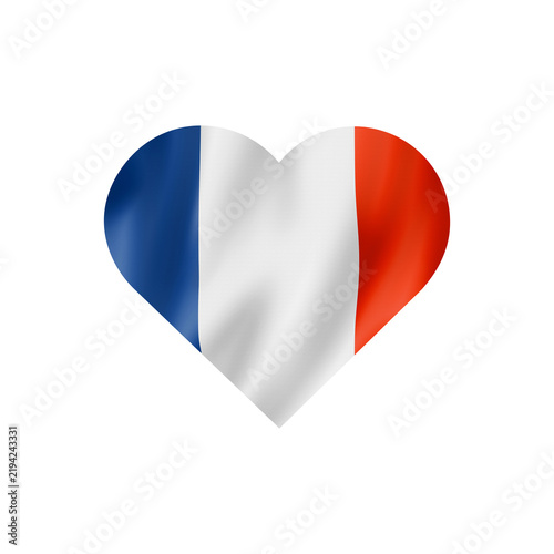 Heart Shape Featuring the National Flag of France with Wavy Texture Isolated on a Clean White Background for Patriotic Symbols and Design