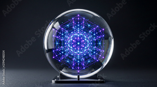 Minimalist quantum computing sphere with luminous particles and pathways
