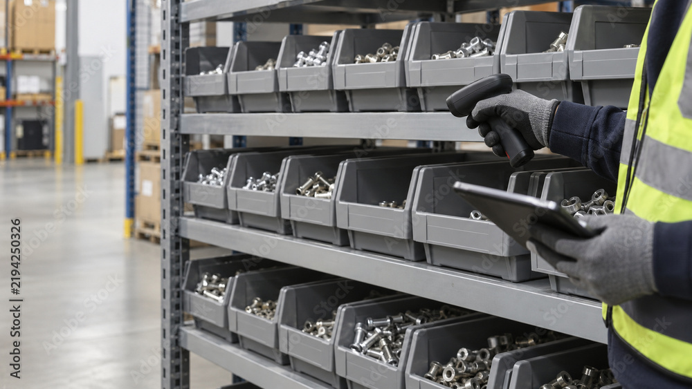 Fototapeta premium Warehouse Inventory Scanning During Cycle Count