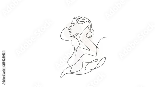 Woman Profile Messy Hair Continuous Line Art Animation.