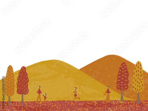 秋の景色を楽しむ人々のイラスト