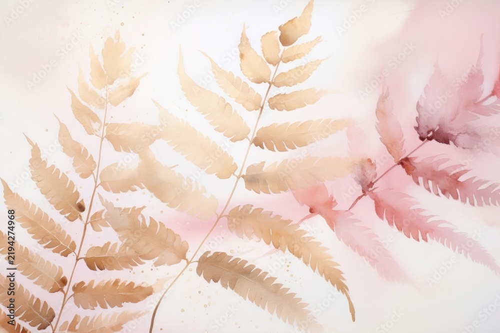 Obraz premium Pink fern watercolor backgrounds plant leaf.